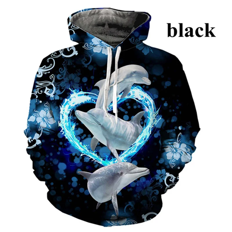 

3D Printed Funny Dolphin Hoodies For Men Cute Animal Graphic Pullovers Casual Hooded Oversized Tops Sweatshirts Long Sleeves