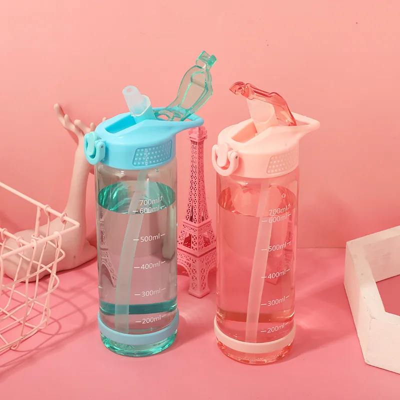 700ML 에반게리온 물병, 빨대 포함, 휴대용 대용량, 누수 방지, 마커 포함, 남성용 야외 피트니스 음료 용기