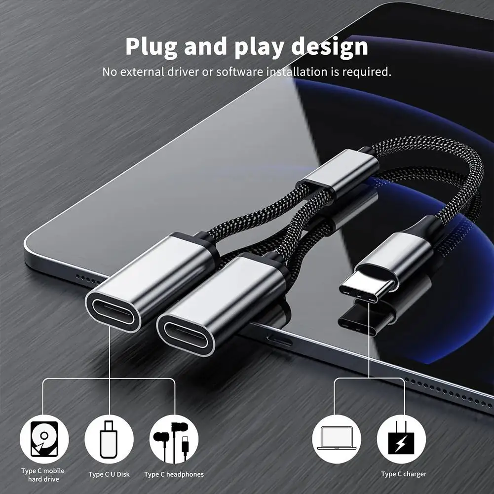 USB C Male Dual USB C Female Splitter For Mobile Phones Tablets TypeC Hub 3-port One To Two TypeC Interface TypeC Splitter