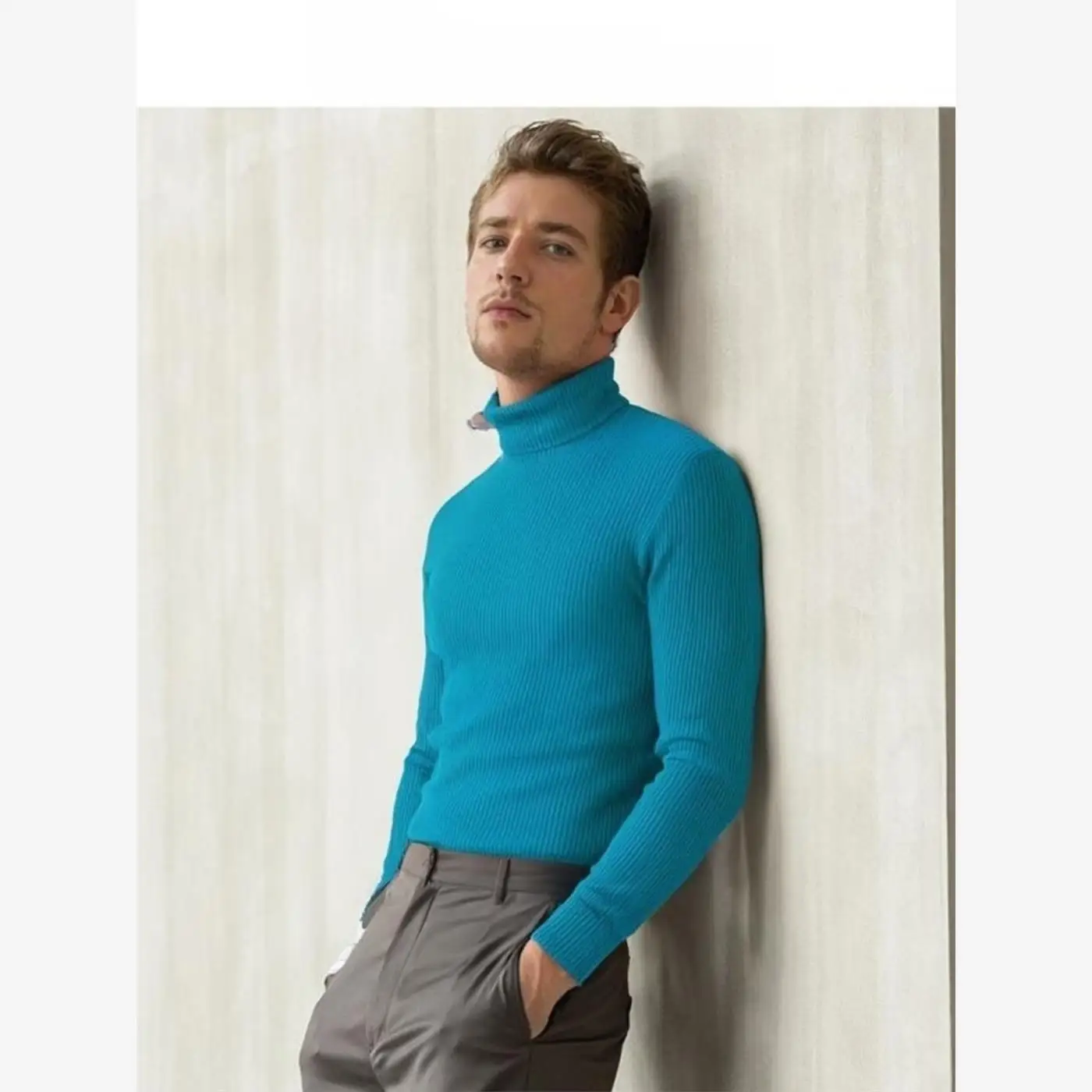 

Мужской цветной вязаный свитер с высоким воротником Long Sve Overhead Осень Зима Хлопок Coolmax Fiber Ne ex