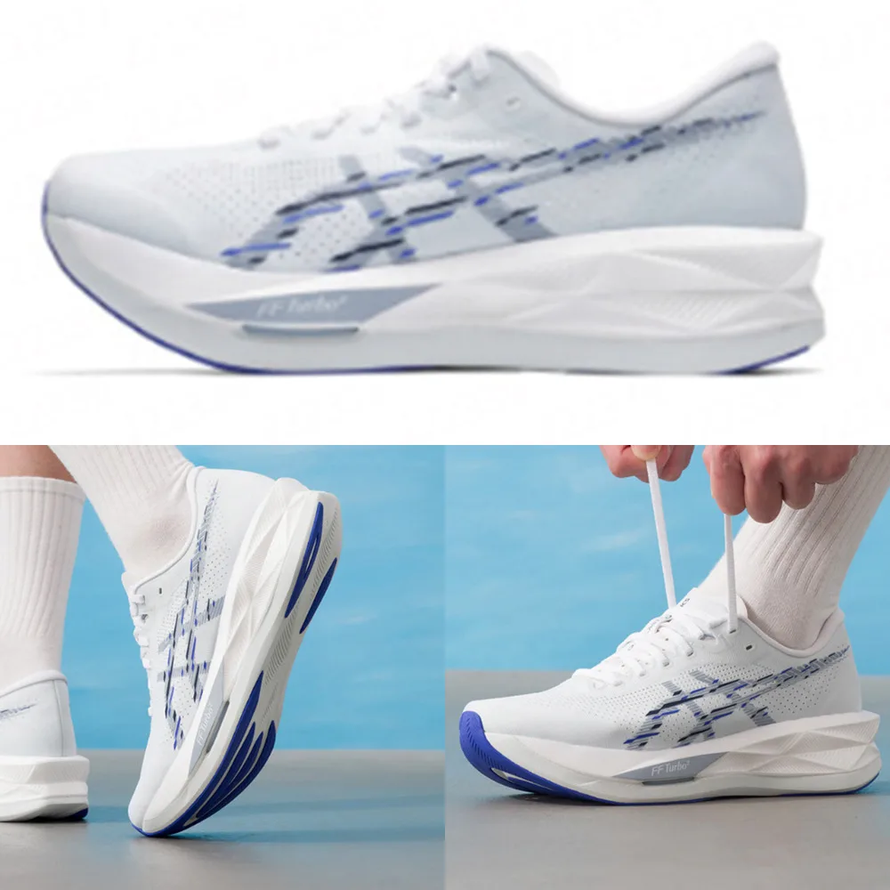 ASICS Men Gray Blue Racing Running Shoes FF Blast Lightweight Carbon Plate Breathable Competition Athletic Sneakers 1011C083-401