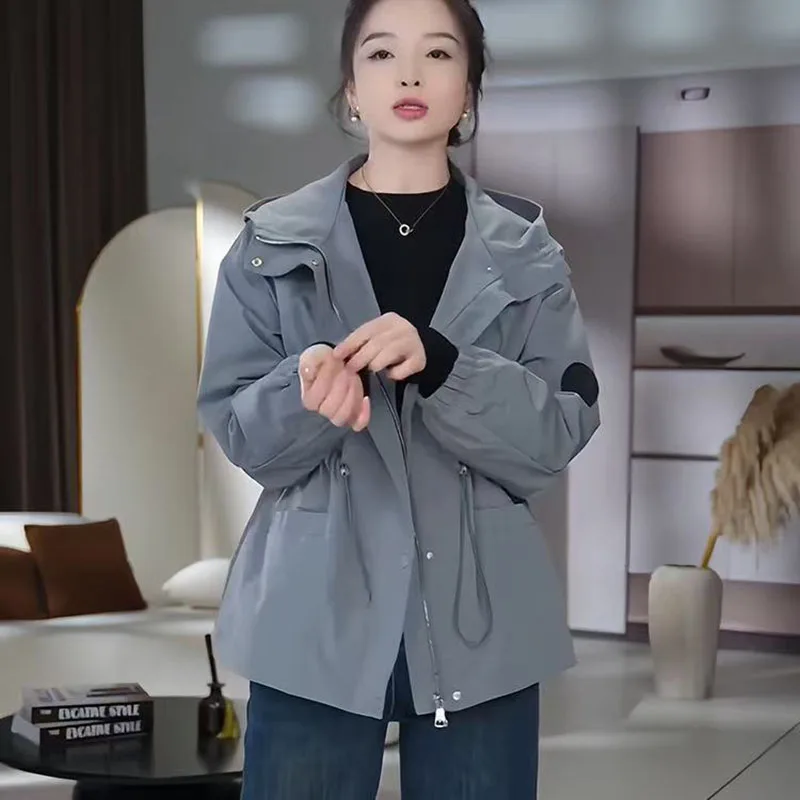 2026년 신상 후드 재킷 여성 캐주얼 윈드브레이커 조커 스타일 코트 봄 가을 여성 루즈 슬림 웨이스트 아우터웨어 여성 상의