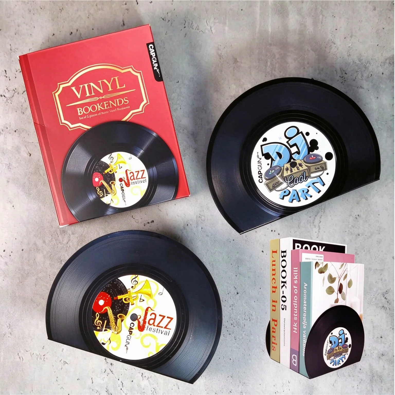 Retro Vinyl Bookends Cool Gift for DJ Jazz Music Fans Book Lovers Unique Bookshelf Decor Record Collector Gift