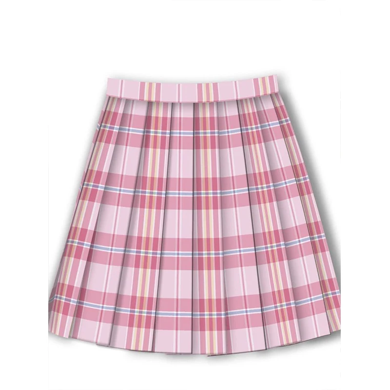 

Pink JK student plaid pleated college style short half skirt