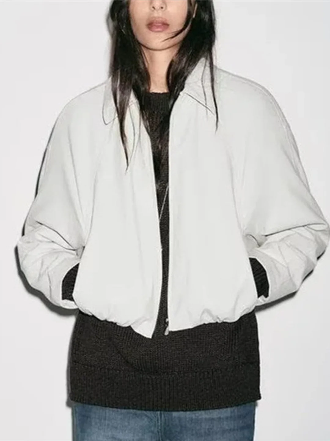 新しい秋のカジュアルファッションパイロットジャケットアウターウェア女性のシンプルなジッパー付きオーバーサイズレザーシミュレーションコート