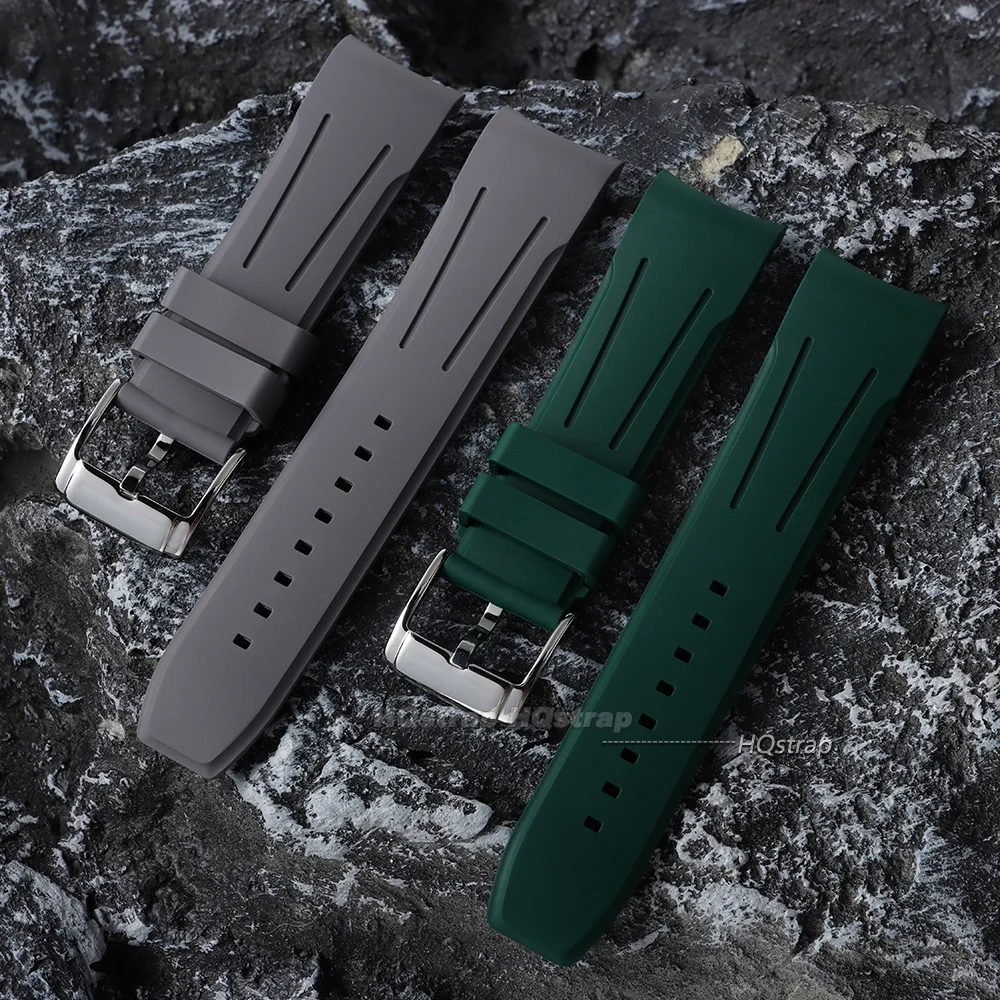FKM Rubber Watch Strap 18/19/20/21/22/24mm for Longines Spirit Zulu Time Curved End Watch Band Sport Fluororubber Watch Strap