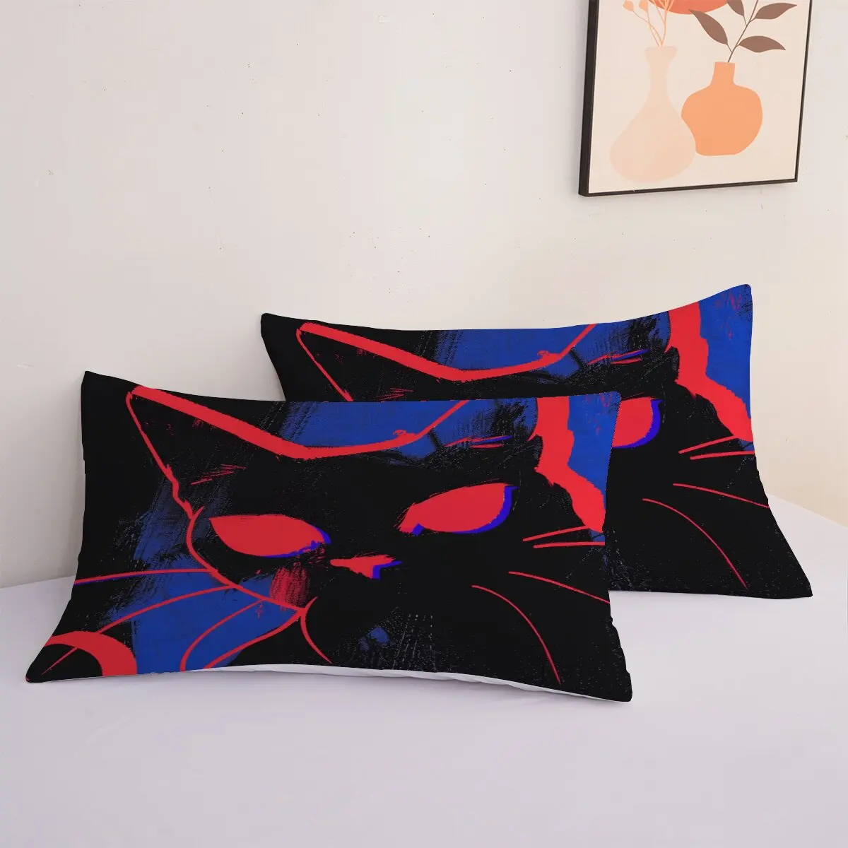 Red-eyed   Down comforter set, extra large size  Neon Light effect cat  1 duvet cover and 2 pillowcases