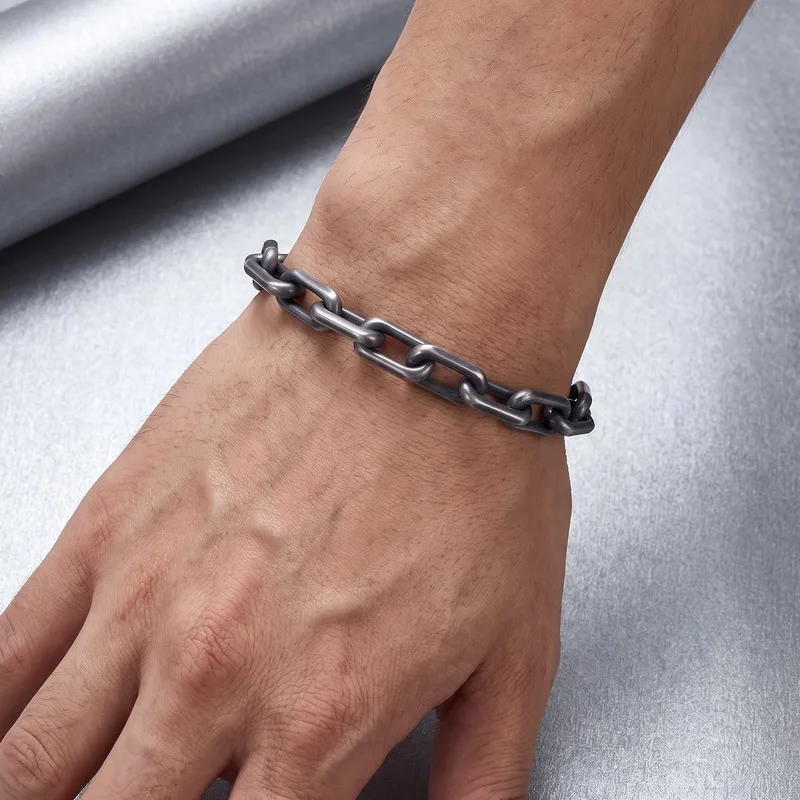Kalen 8 mm Edelstahl-Armband mit Büroklammerkette für Herren, poliert, matt, ovale Glieder, Armband, Biker-Party-Schmuck, Geschenk für Damen – Detail 2