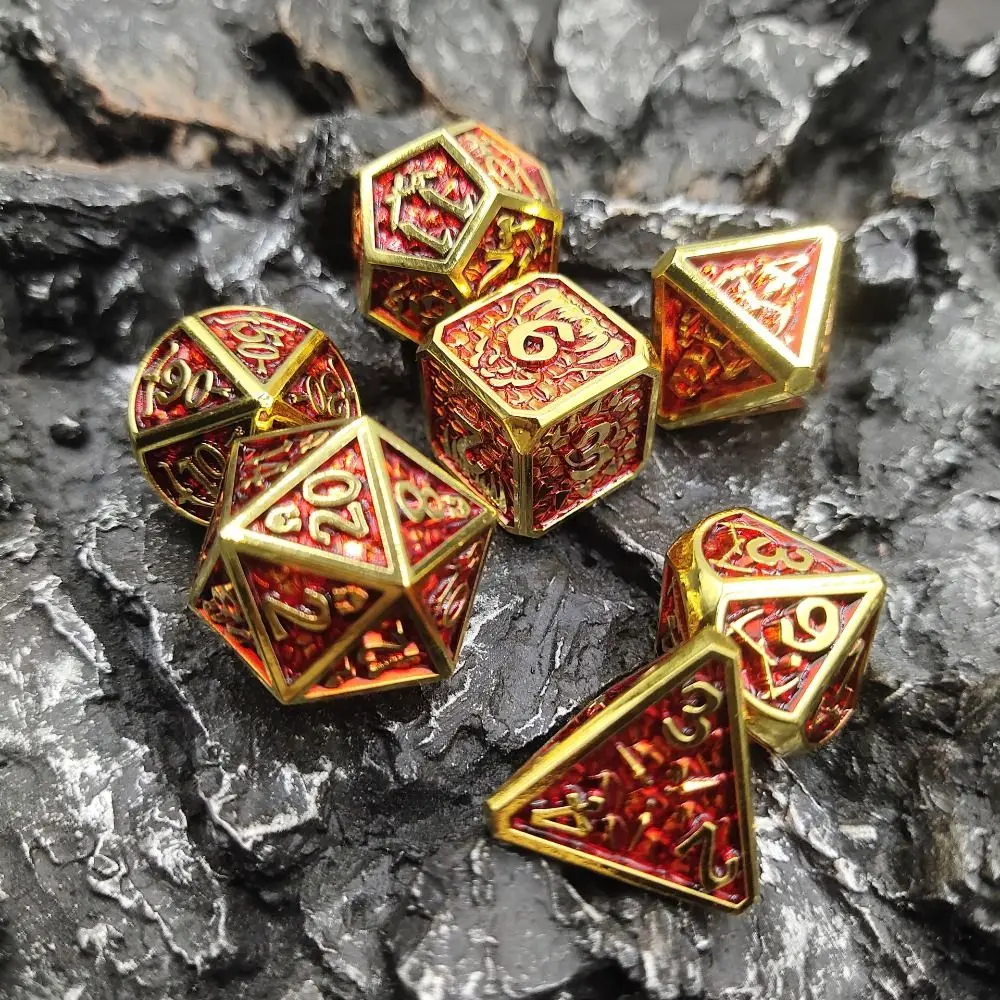 7PCS Zinc Alloy Dice Set Role Playing Table Games Dice Colored Dragon Pattern Polyhedral D&D DND Dice Set Game Gift Creative