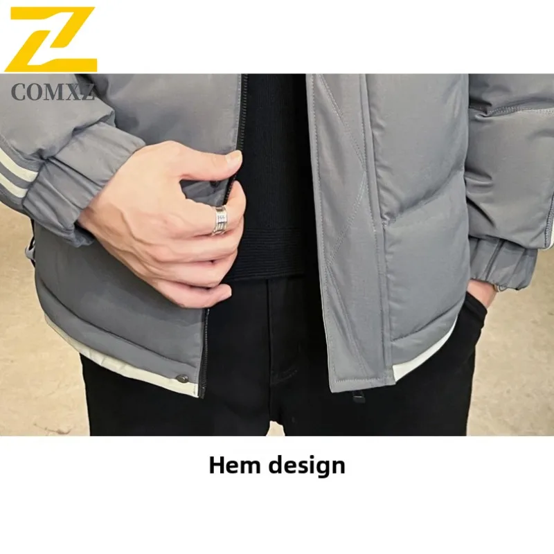 COMXZ 2025 Plus Size Mens Winter Hooded Fleece Lined Cotton Jacket Warm Windproof Casual Fashion Outwear lightweight windbreaker