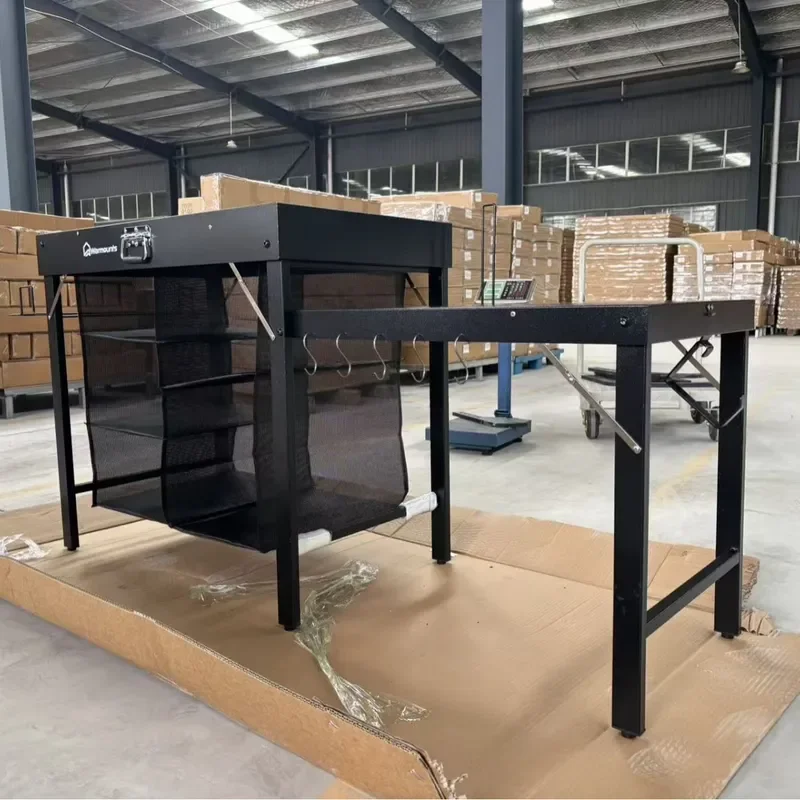 Portable Folding BBQ Table for Outdoor Camping Custom Multi Functional Grill Stand with Storage Space for Street Food Vendors
