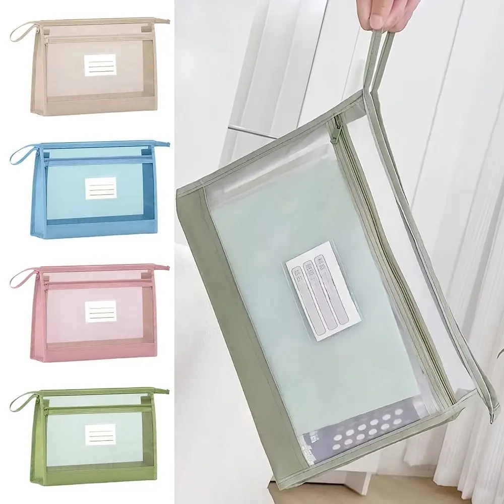 Nuevo Bolsa de archivo de malla transparente, bolsa de almacenamiento de papel de prueba gruesa de gran capacidad, bolso de mano de doble capa con cremallera