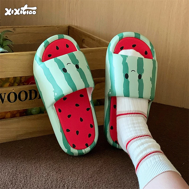 XIXITIAO Summer Cute Platform Slippers for Women Fashion Cartoon Watermelon EVA Soft Indoor Outdoor Anti-slip Sandals Home Shoes image 3