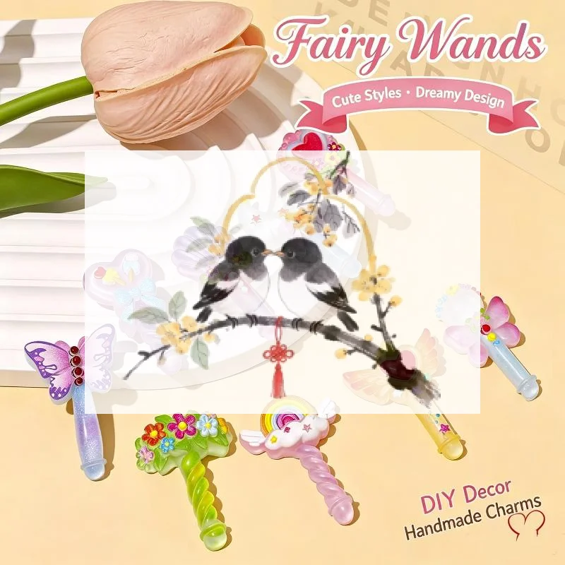 Mini Glittery Resin Magic Wands Multiple Cartoon Styles For DIY Crafts Cream Glue Decoration For Kids