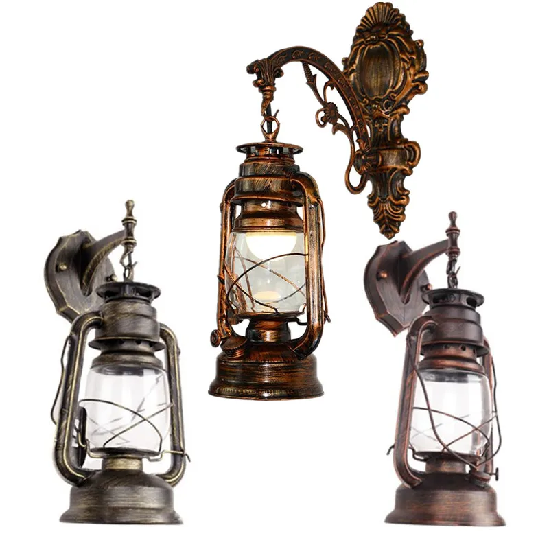 Vintage LED Wall Barn Lantern Retro Kerosene Wall Light European Antique Style