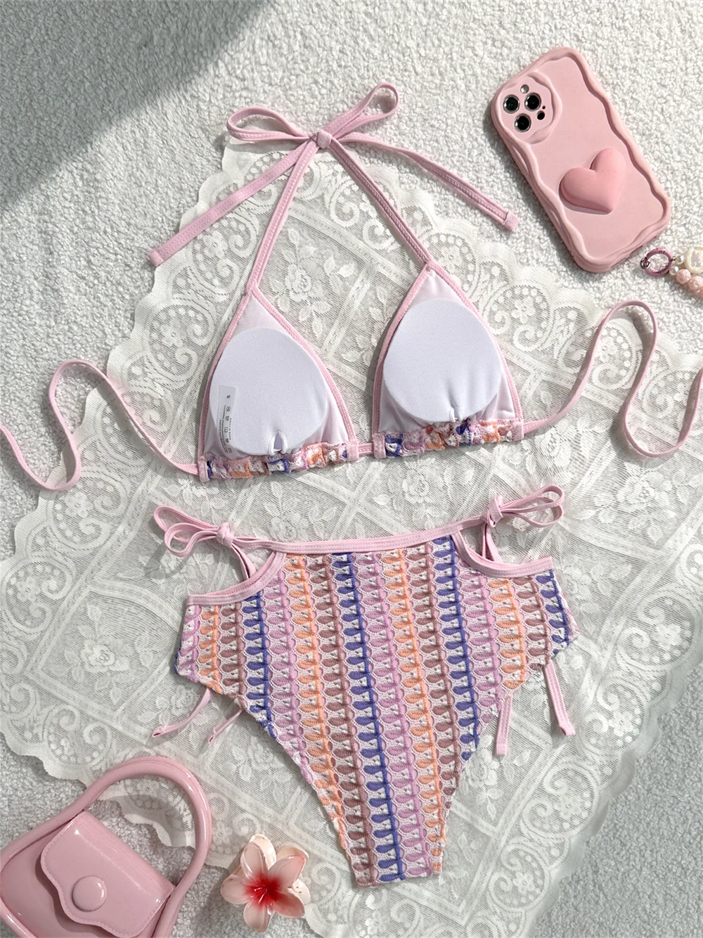 High Waist Crochet Lace Bikini Micro String Extreme Backless Swimsuit Kawaii Colorful Y2k Vacation Swimwear Hollow Beach Outfits