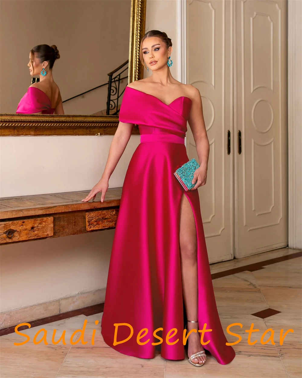 customizedCustomized Graceful One Shoulder Evening Dress Temperament A-Line Side Slit Celebrity Gowns Classic Zipper Back Party