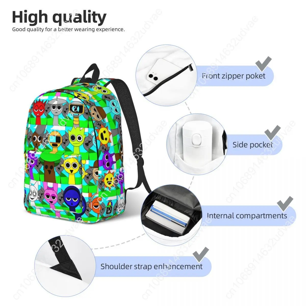 Sprunki Incredibox Wenda Oren Funbot Backpack Men Women Teenage Student Business Daypack Beats Game Laptop Shoulder Bag Durable