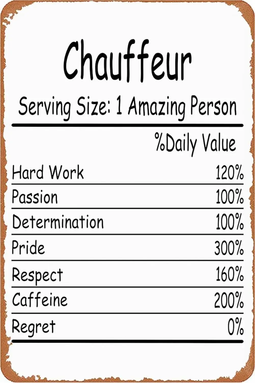 Chauffeur Amazing Person Daily Value Metal Signs Vintage Wall Art Farm Man Cave Garage Bar Pubs Gift 8x12inch