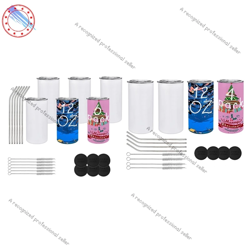 

12 Oz Sublimated Tumblers Blank, Insulated Stainless Steel Water Bottles With Lids And Straws For DIY