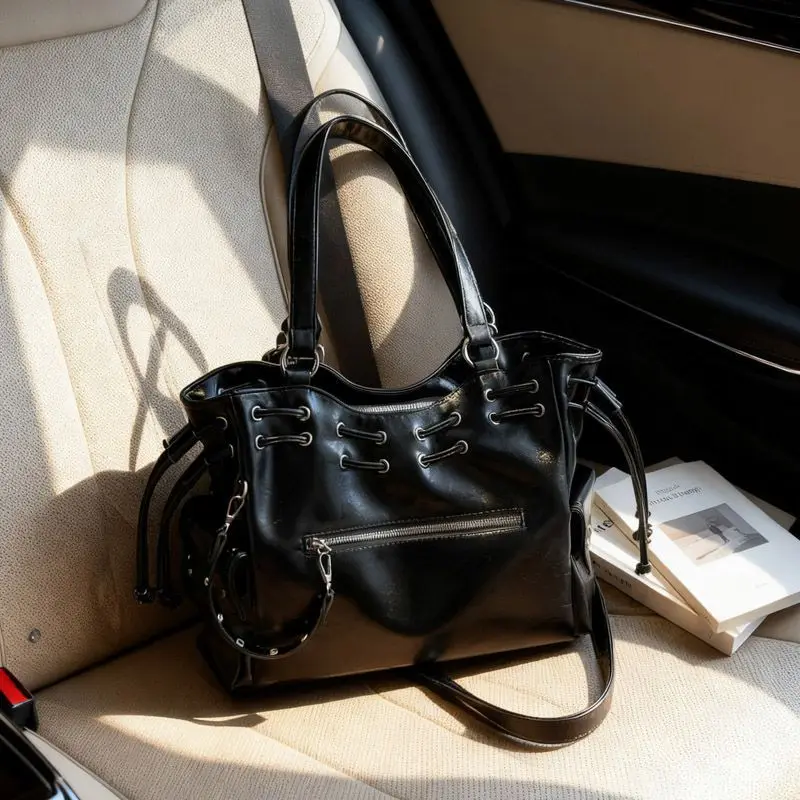 

Biker Chic Crossbody Bag, Studded Shoulder Bag For Women, Korean Vintage Large Capacity Tote With Edgy Motorcycle Style