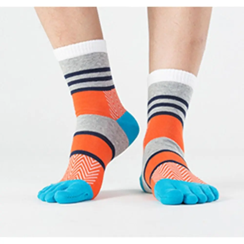 Bright Color Five Finger Short Socks Organic Cotton Stripe Street Toe Socks Fashion Young Casual Harajuku Funny Socks with Toe