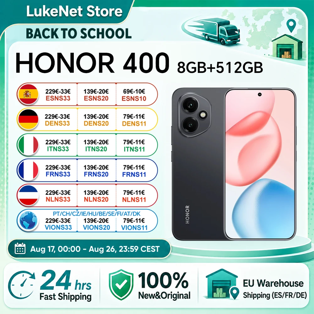 Globale Version HONOR 400 Smartphone 5G Snapdragon 7 Gen 3 200MP KI-Kamera 6,55'' AMOLED-Display 5300mAh 66W SuperCharge