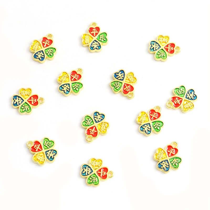 12New product: Handmade double-sided four-leaf clover accessorydiyNecklace and bracelet with small pendant for peace and joy  Ho
