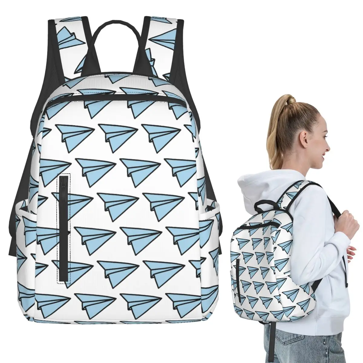 

Blue Paper Airplane Backpack Student BookBag Kids School Bag Computer Shoulder Bags Boys Girls