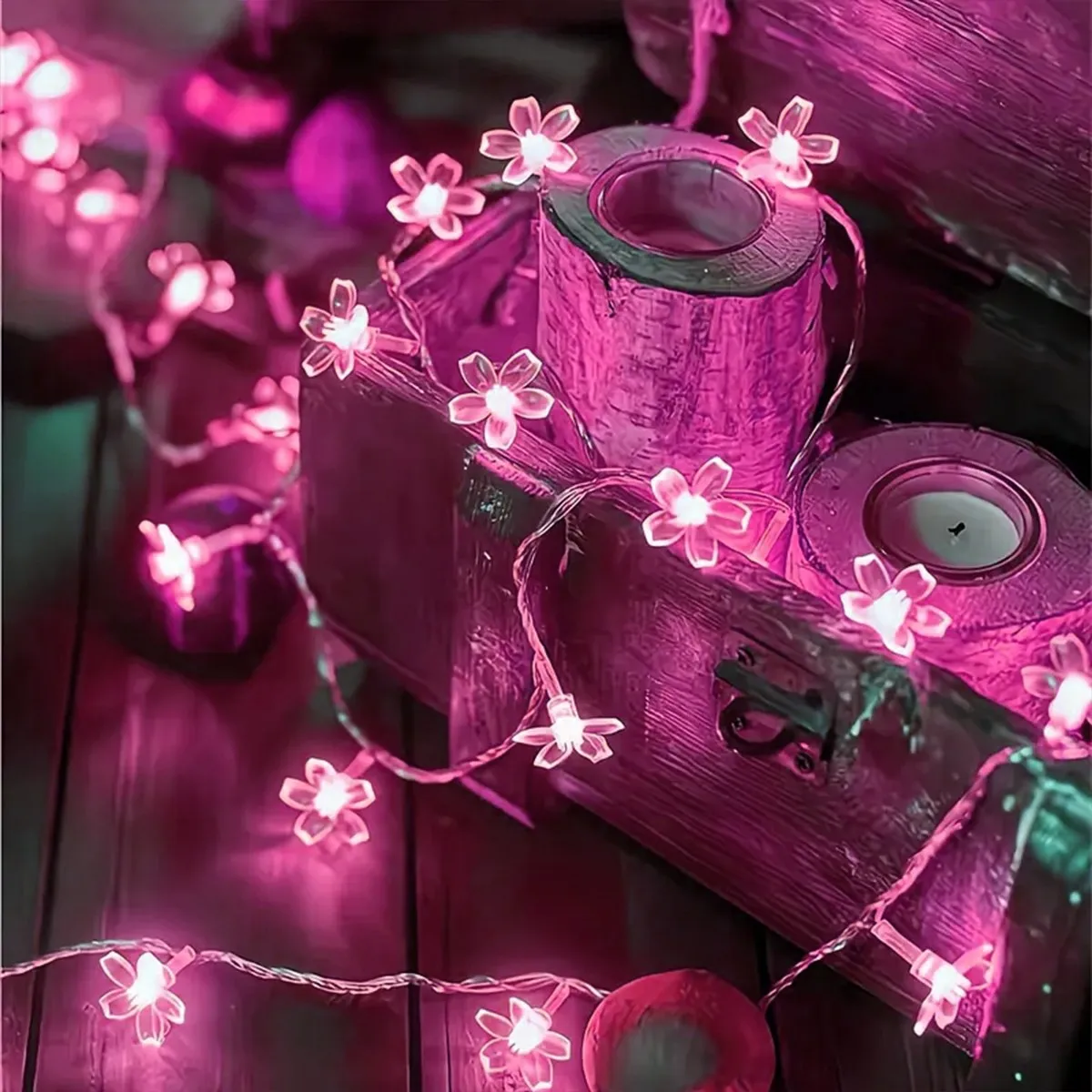 1pc 10M 80LED Cherry Blossom Flower String Lights With 8 Lighting Modes USB Powered for Home Garden Party Festival Decoration