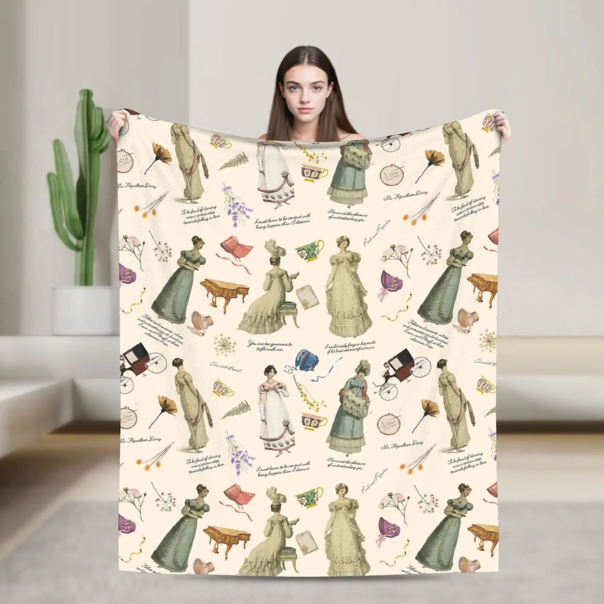 Pride and Prejudice Quotes Miss Bennet Jane Austen Rose Blankets Flannel Ultra-Soft Throw Blankets for Bedding Bedroom Bedspread
