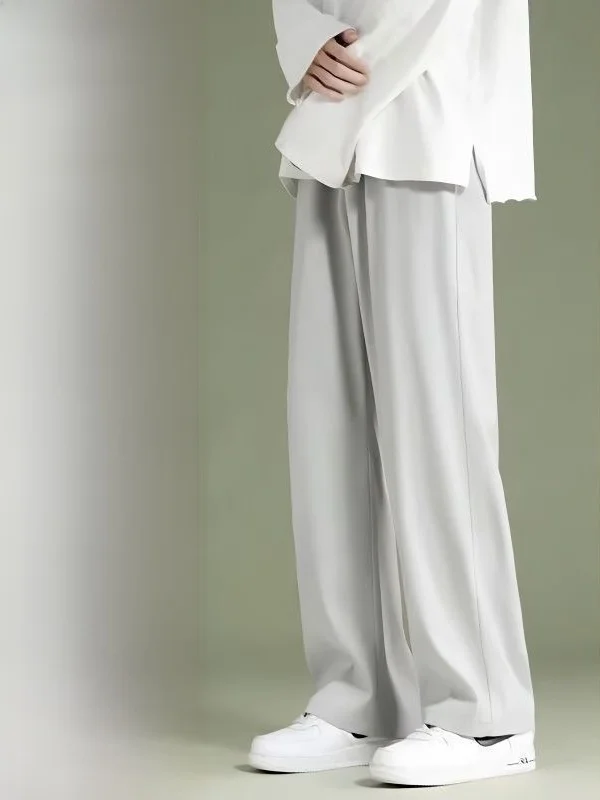 ฤดูร้อนผ้าไหมน้ำแข็งบางผู้ชายขาตรงหลวมขากว้างกางเกงลำลองเดรปีกางเกงน้ำหนักเบาสำหรับทำงานและพักผ่อน