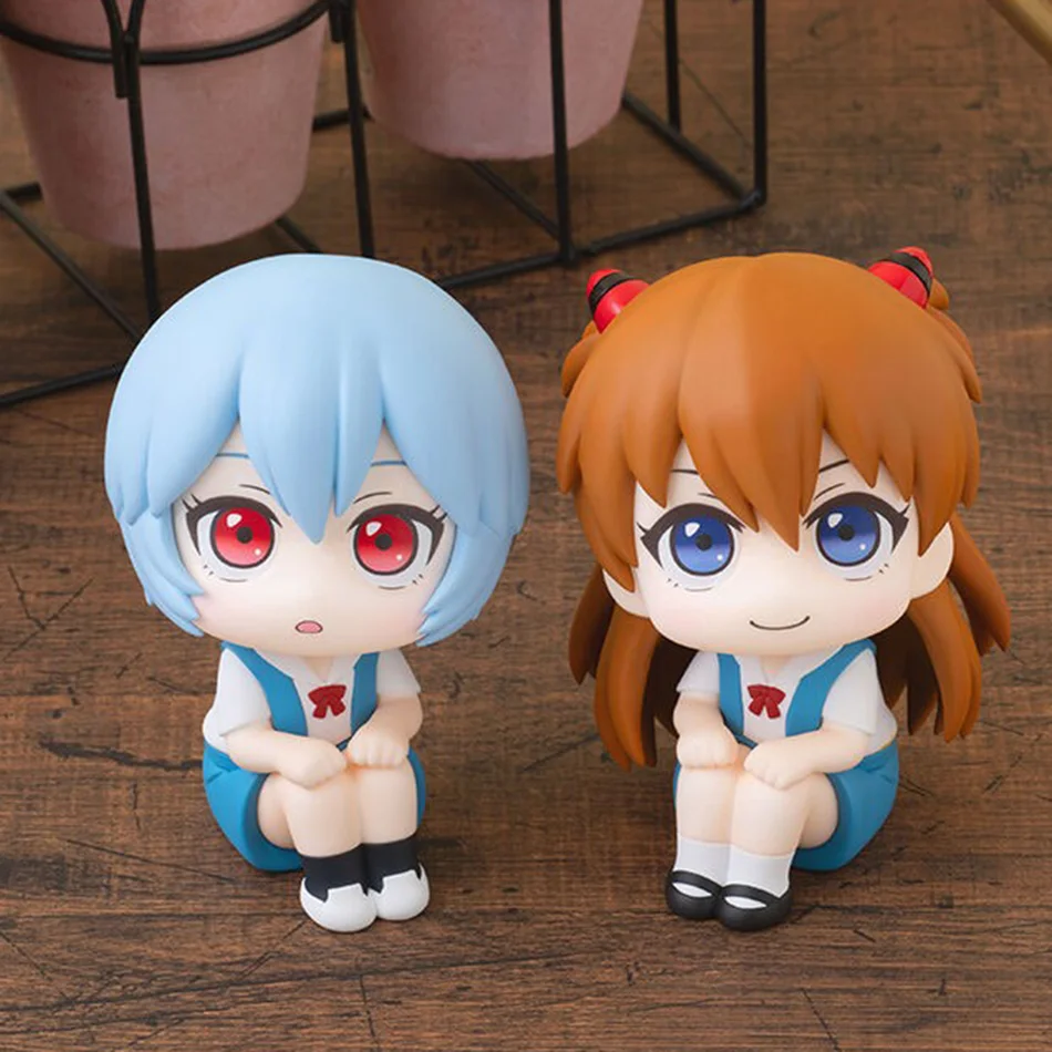 Figura de Anime Evangelion Ayanami Rei de 10CM, Souryuu Asuka Langley, aspecto de EVA, modelo sentado, muñeca de juguete, figura de Aciton, adornos de PVC