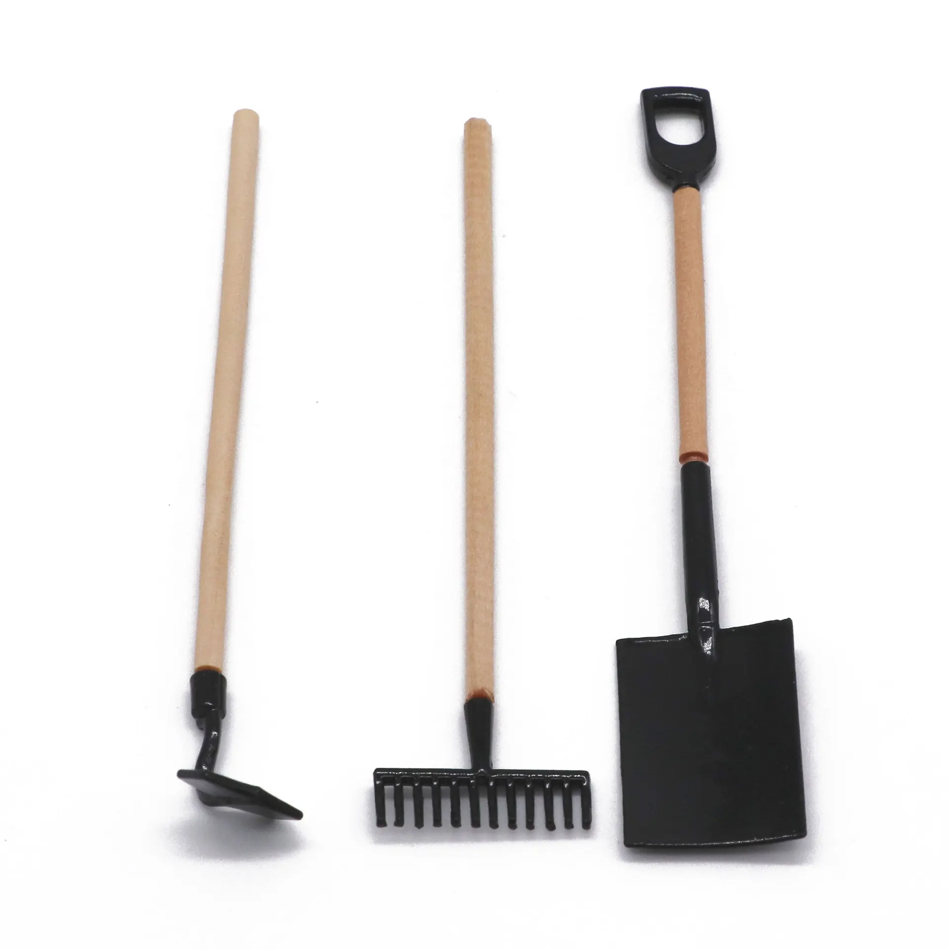 5 Stück Puppenhaus-Miniatur-Gartengeräte im Maßstab 1:12, 3-teiliges Set – Schaufel, Hacke und Rechen, Feengarten-Mikroszenen-Dekorationszubehör