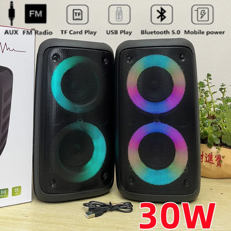 

High Power Bluetooth Speaker Portable Dual 3-inch HIFI RGB Light Outdoor Audio System for Audience Wireless Boombox TWS/FM/AUX