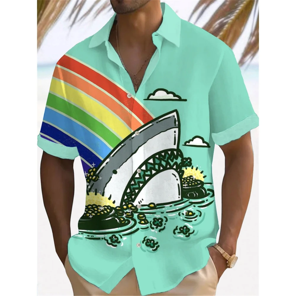 Camisa havaiana de manga curta masculina, roupa respirável solta, blusa casual, moda verão