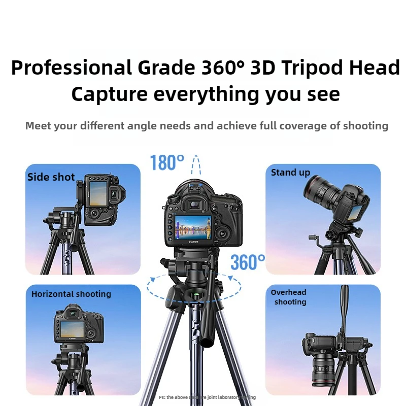 

1.75M Metal Camera Tripod 360° Panorama Video Travel Tripod Stand for DSLR Camera Smart Phone Projector Live Streaming Stand