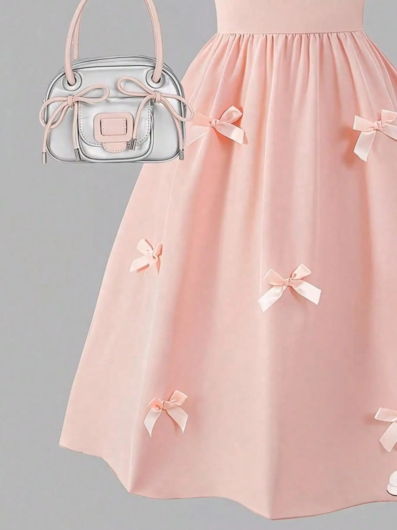 Mädchenkleid ohne Träger mit Schleifendekoration, Weiches Süßes Sommerkleid im Prinzessinnenstil, Urlaubskleidung für Kinder – Detail 5