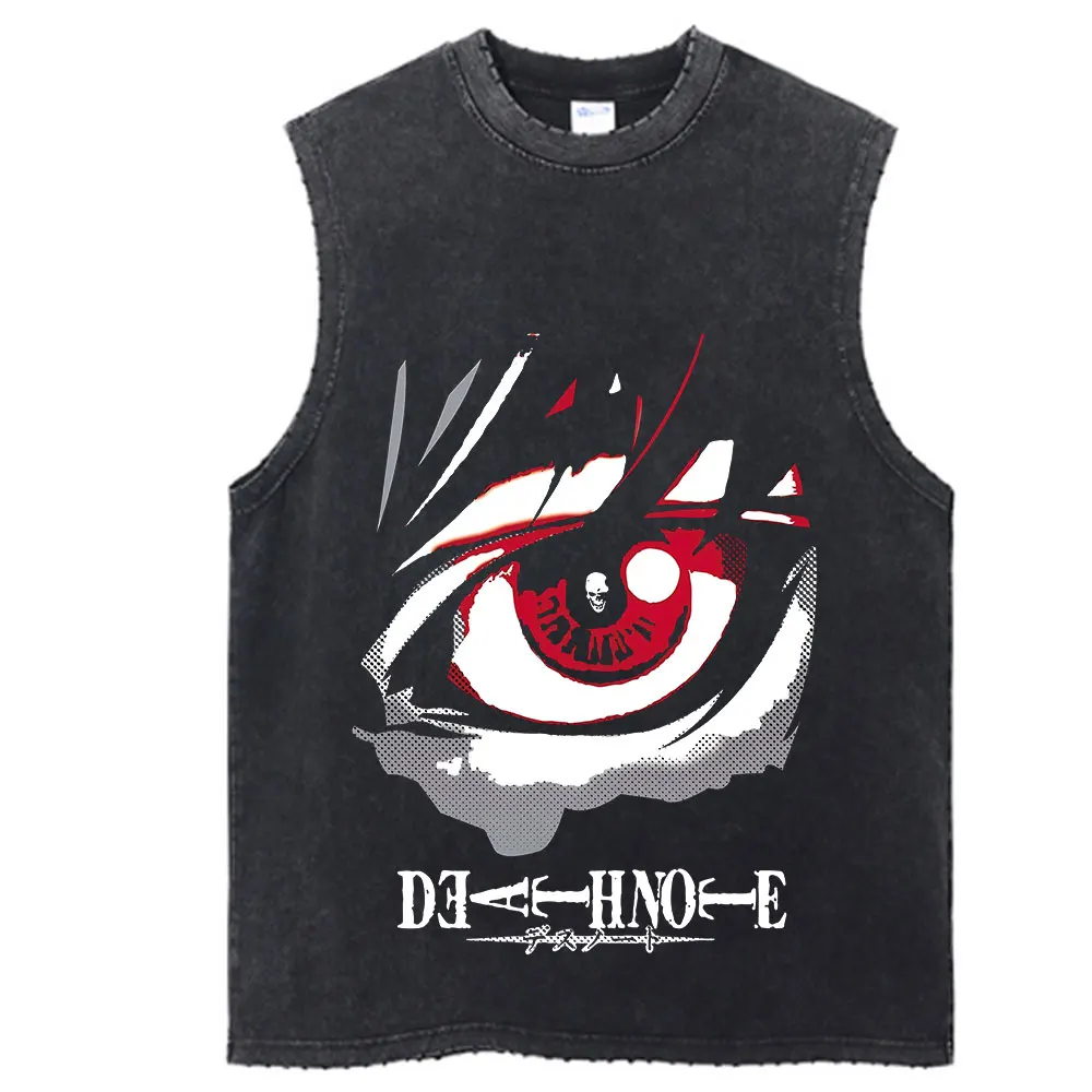 Vintage Anime Death Note Tank Top Graphic Y2K Print T Shirt Cotton Hip Hop Streetwear Oversize Summer Washed Tops Vest