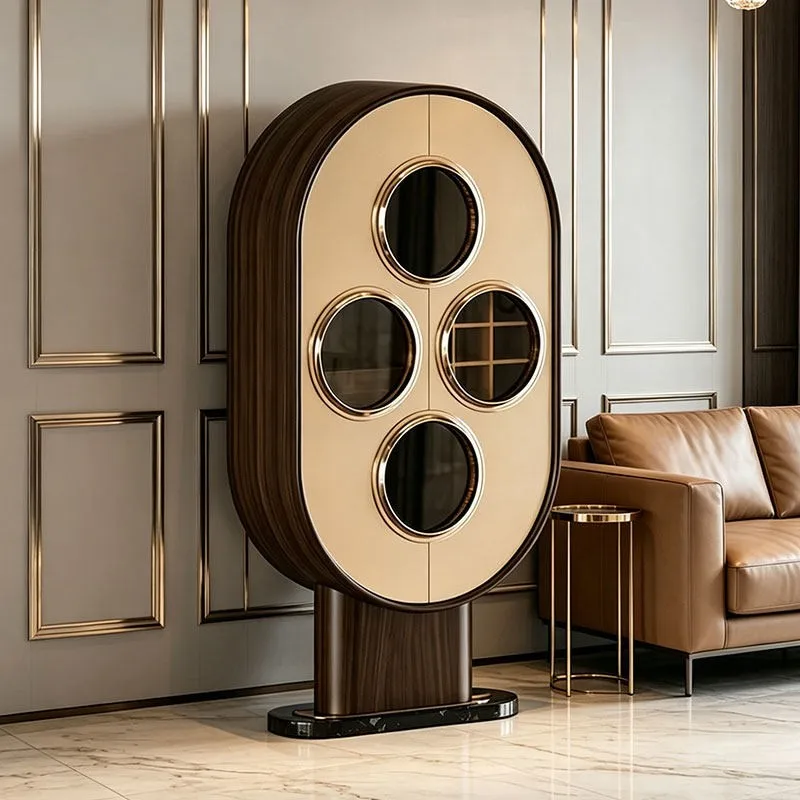 *Modern Design Luxury Wine Cabinet with an Oval Shape and Multiple Layers of Storage Space Suitable for Home Bars