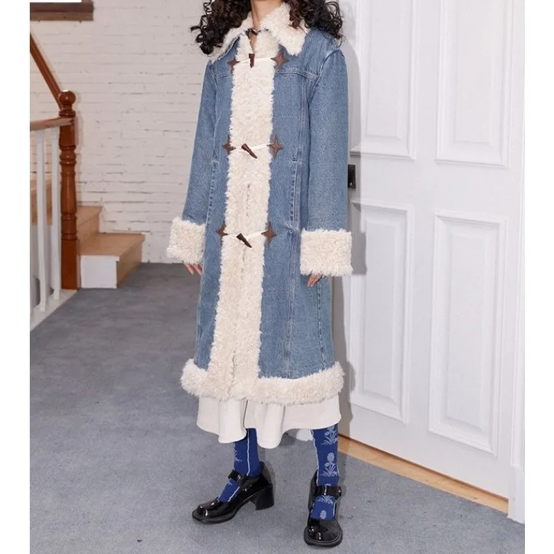 

Осенне-зимняя новая ретро-новая теплая утолщенная длинная куртка в китайском стиле в стиле ретро, джинсовая шуба для женщин