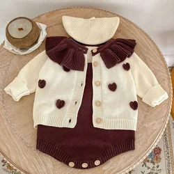 2024 New Autumn Infant Baby Girls Knitted Clothing Set Long Sleeved Knitted Cardigan+Jumpsuit Toddler Baby Girl Clothes Suit