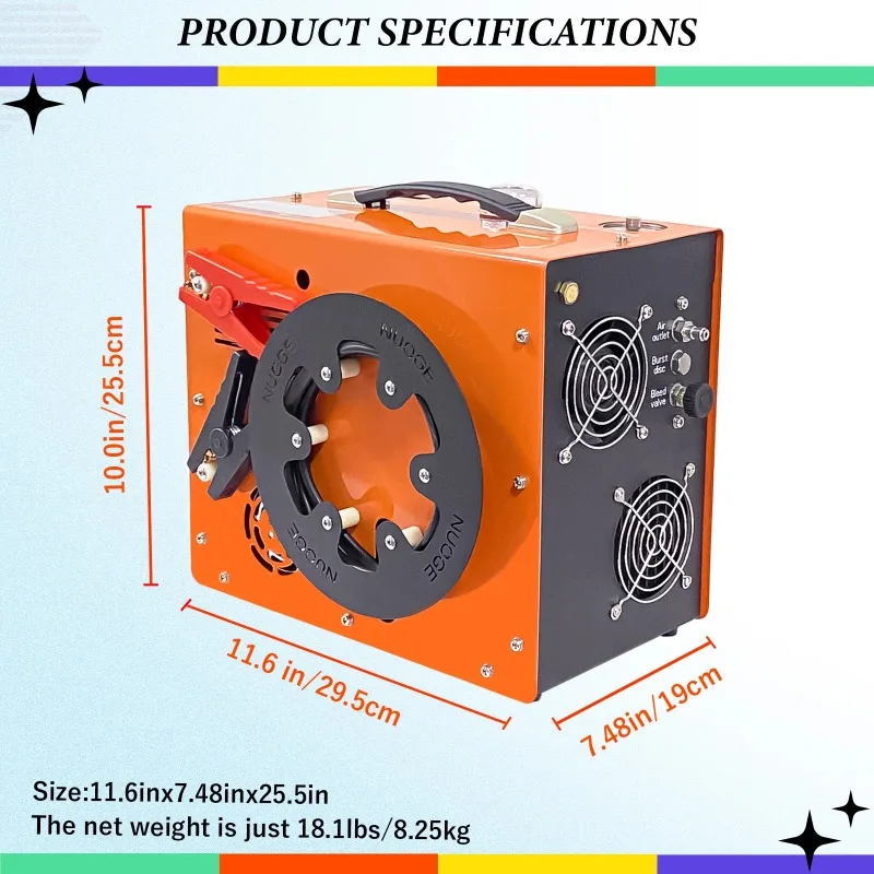 ضاغط P A-ir محمول بقدرة 350 وات محرك قوي بحد أقصى 6000 رطل لكل بوصة مربعة/400 بار لتبريد المياه والمروحة 12 فولت ضاغط A-ir للتوقف التلقائي