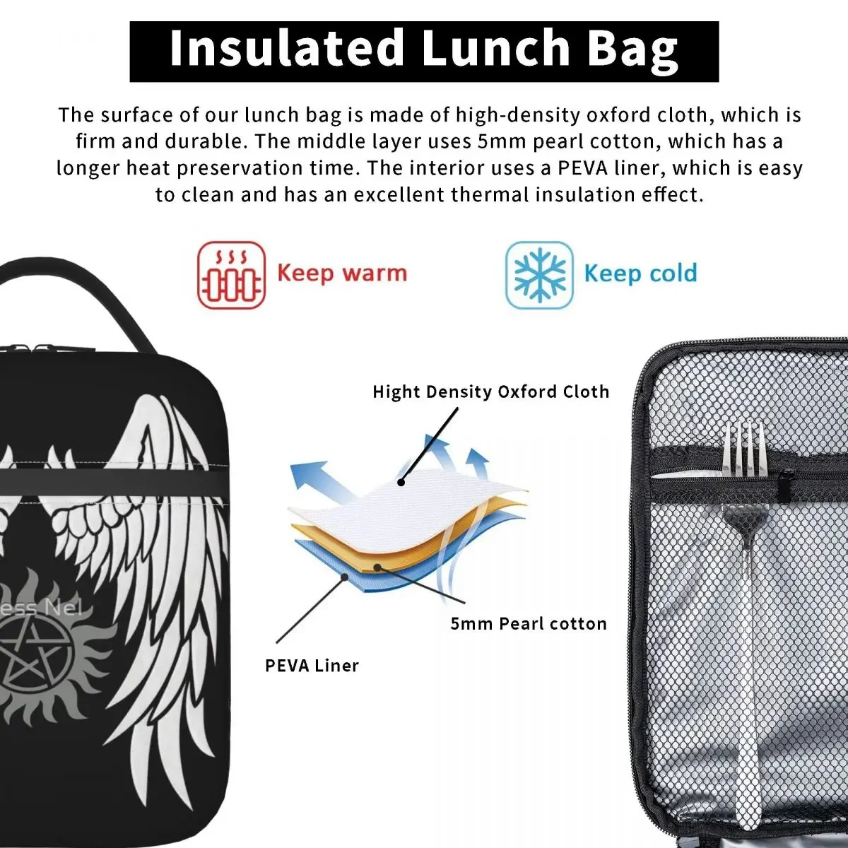 Supernatural Wings And Logo Insulated Lunch Bag Modern Portable Office Customizable