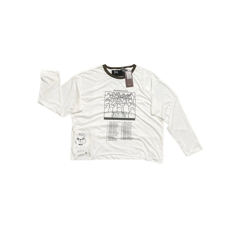 Thin Linen Cotton Men Long Sleeve T Shirt PALY Vintage Brown Rib Collar Oversized Tee