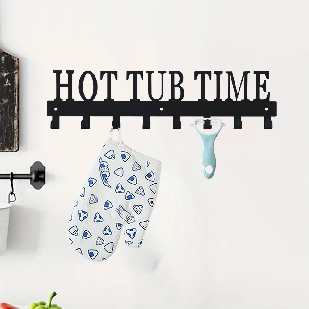 1pc Black Wall Mounted Towel Rack with 8 Hooks | for Towels, Cloaks, Coats, Hot Tubs, Outdoor, Hotel, Spa [8 Hooks Towel Rack] - view 3