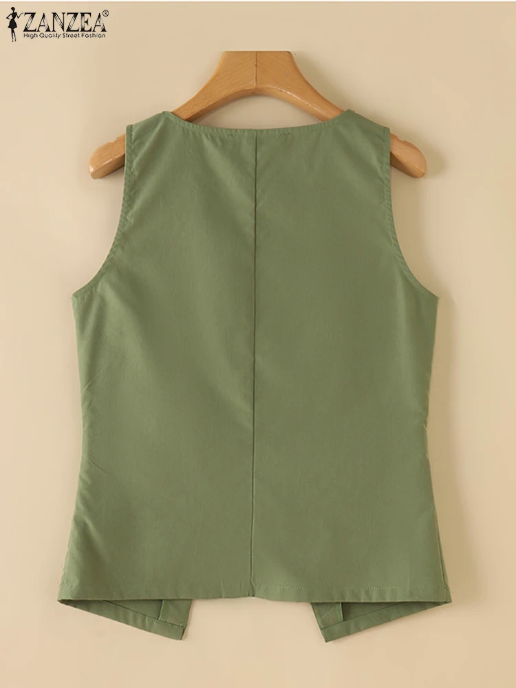 Fashion Summer Sleeveless Tanks Tops Women Square Neck Work Blouse 2024 ZANZEA Elegant Solid Buttons Up Party Shirt Mujer Female