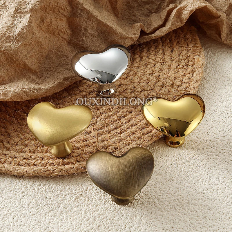 HOT 10PCS Solid Brass Love Heart Furniture Handles Drawer Knobs Cupboard Wardrobe Bookcase Closet Dresser Cabinet Pulls Knobs