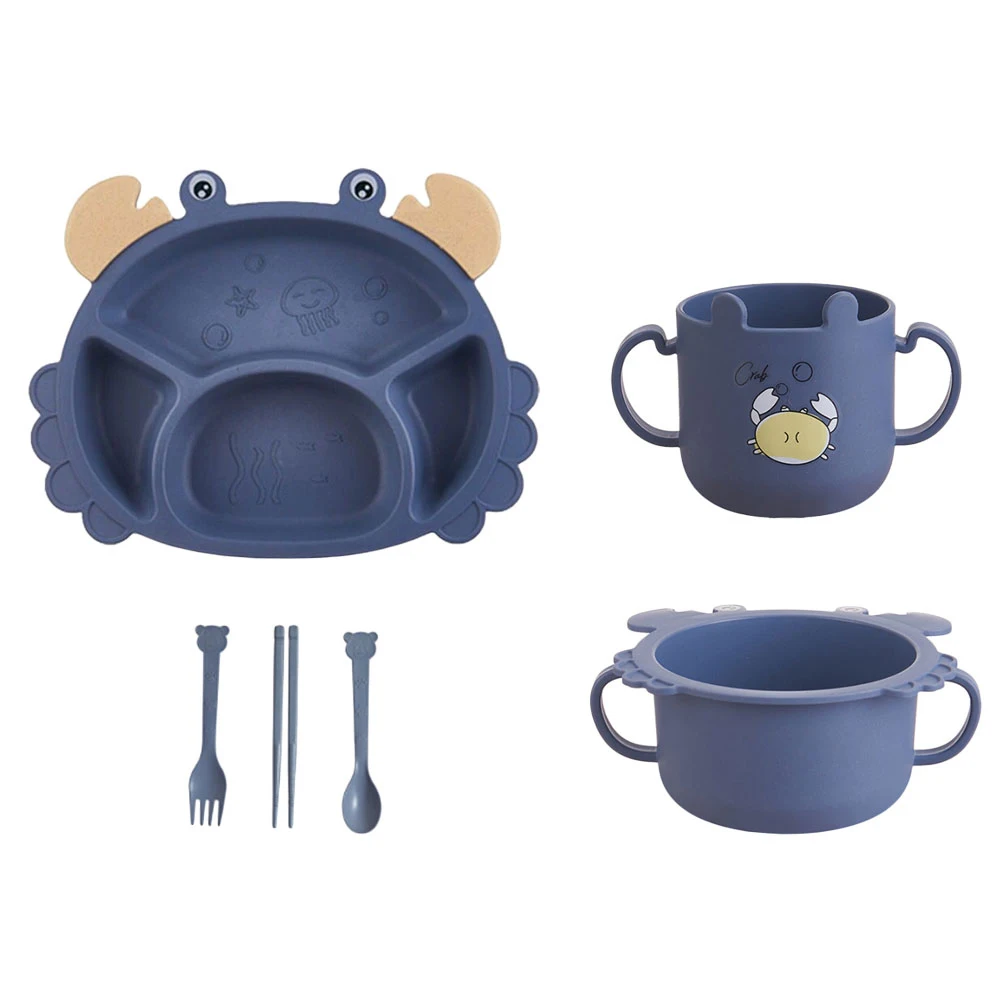 

6 pcs Kids Dining Set Durable Plates Bowls Cups Safe Edgeless Design Practical Children Tableware Straw PP Material