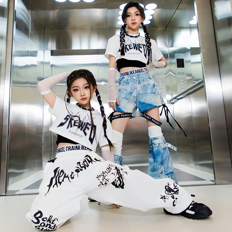 

New Children FashionJazz Modern Dance Costume Kids Hip Hop Clothing For Girls Streetwear Top Pants Outfits Rave Clothes DN20375